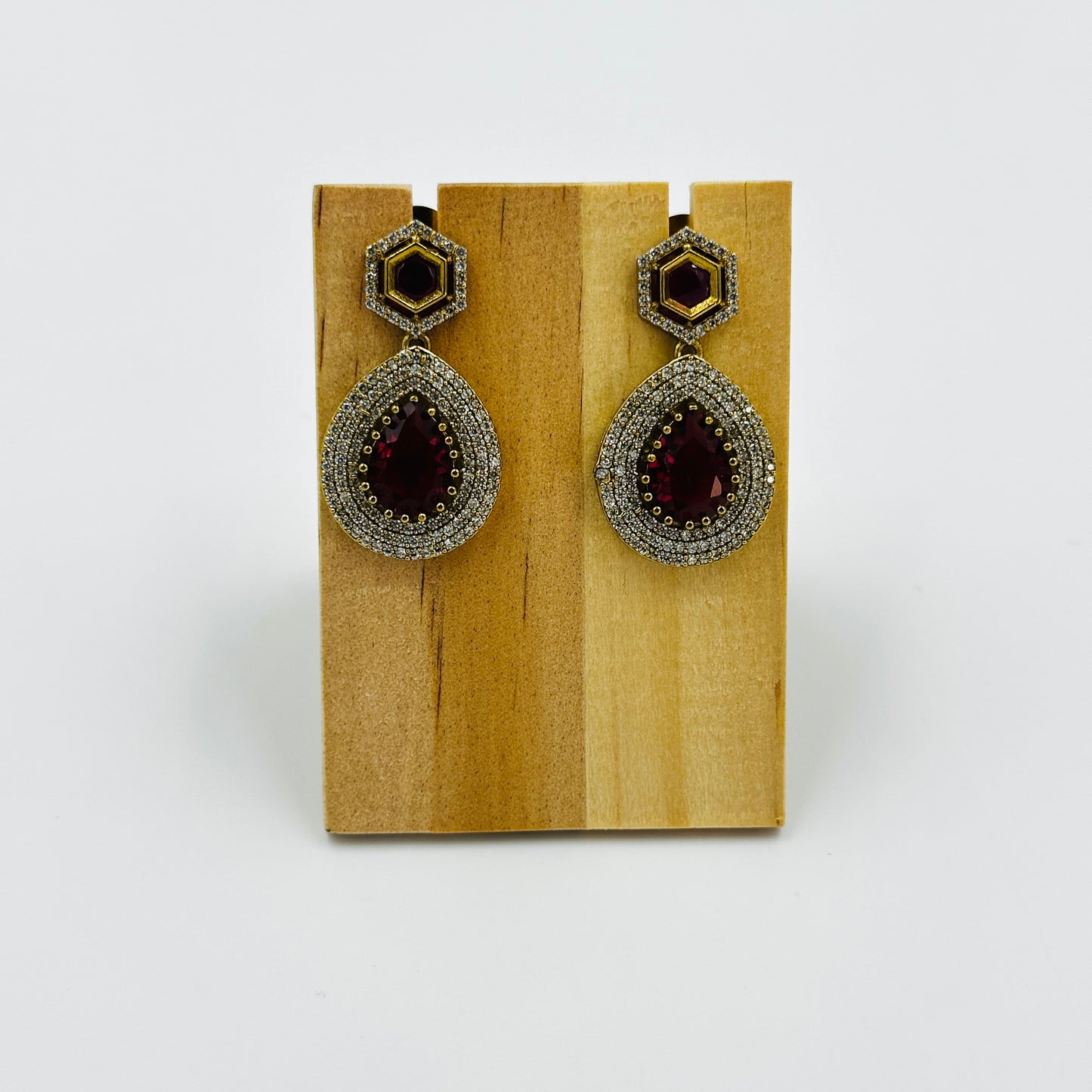 Red Stone Drop Choker Necklace Set with Earrings