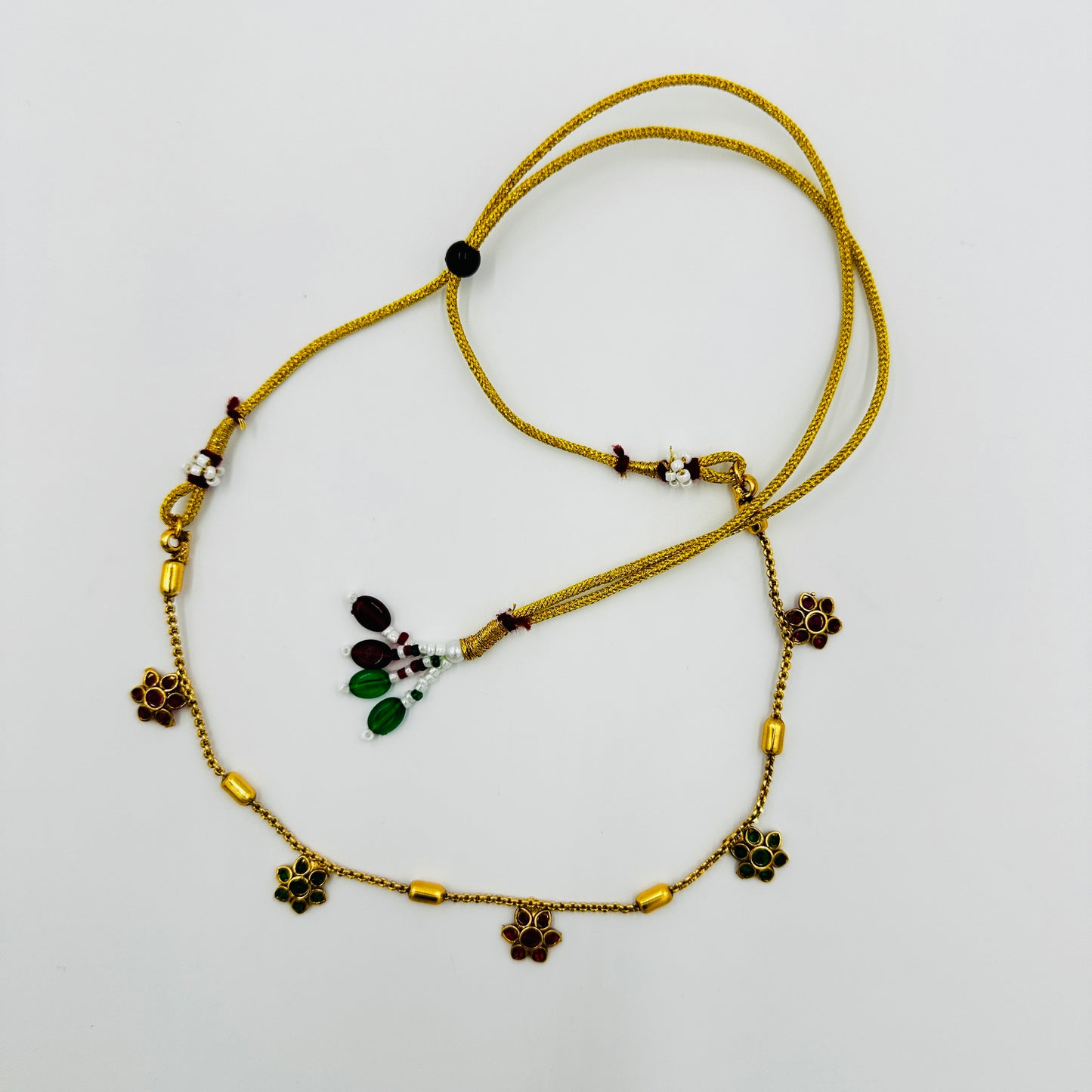 Floral Design Gold-Plated Necklace Set with Matching Earrings – Red & Green Stones