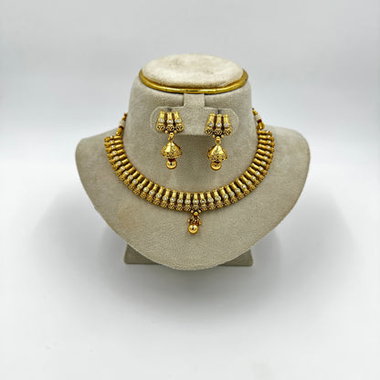 Traditional Gold-Plated Choker Necklace Set with Jhumka Earrings – Antique Temple Jewelry Design