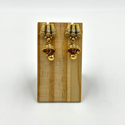 Traditional Gold-Plated Choker Necklace Set with Jhumka Earrings – Antique Temple Jewelry Design