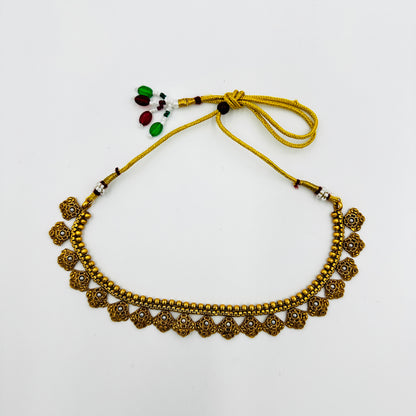 Antique Gold-Tone Necklace Set with Floral Design & Earrings – Traditional Ethnic Jewelry