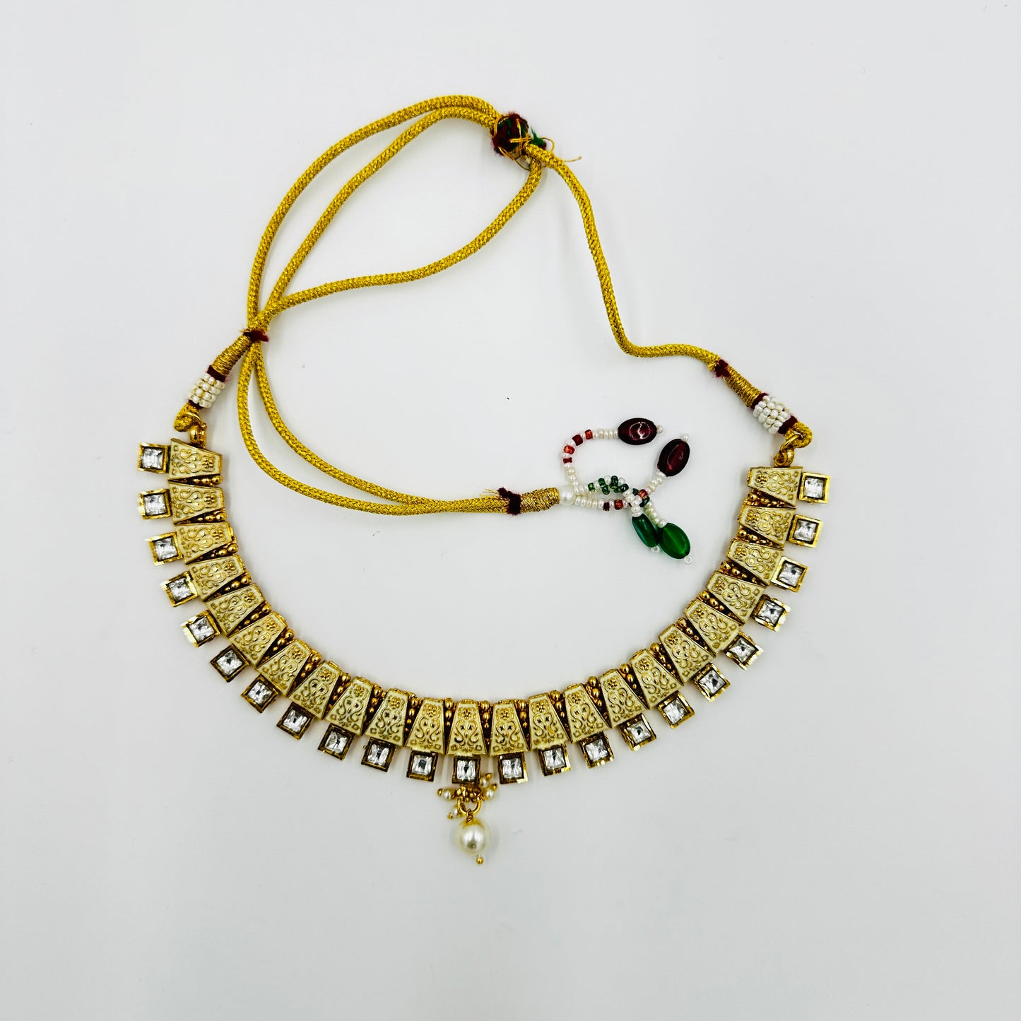 Gold-Plated Traditional Choker Necklace Set with Jhumka Earrings & Pearl Drops