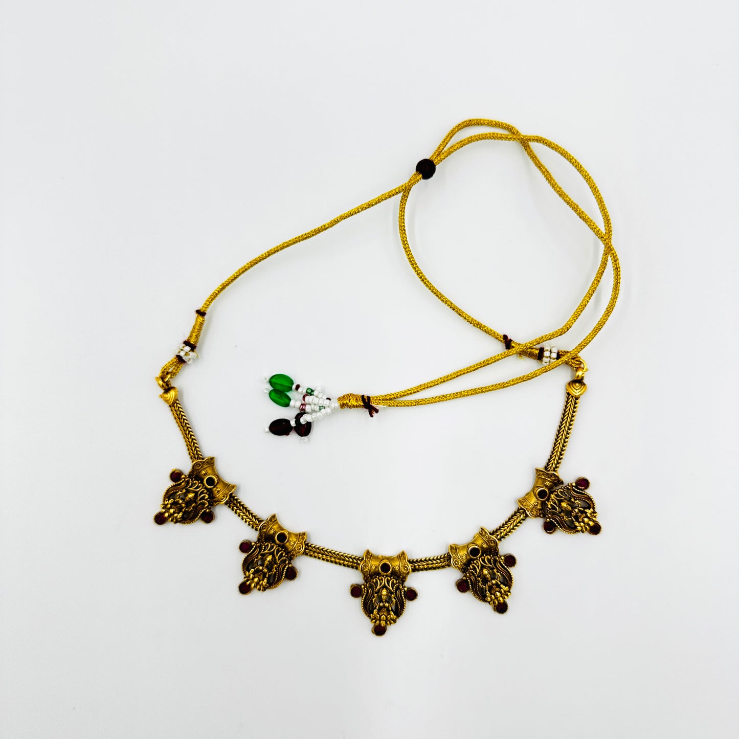 Antique Gold-Plated Lakshmi Devi Choker Necklace Set with Ruby Stones & Earrings