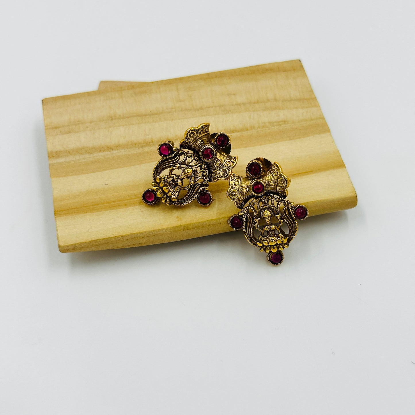 Antique Gold-Plated Lakshmi Devi Choker Necklace Set with Ruby Stones & Earrings