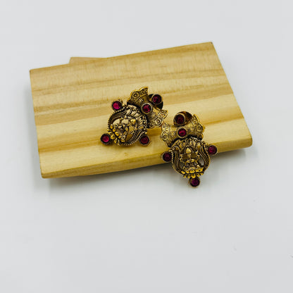 Antique Gold-Plated Lakshmi Devi Choker Necklace Set with Ruby Stones & Earrings