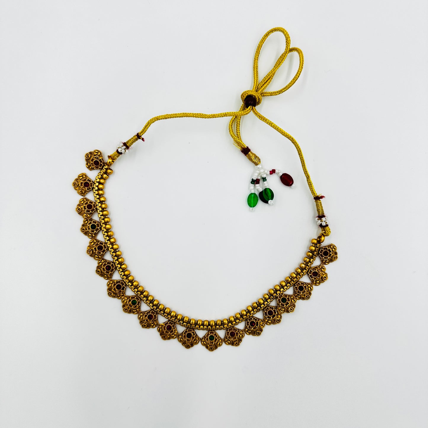 Traditional Antique Gold-Plated Necklace Set with Matching Earrings – Ethnic Temple Design