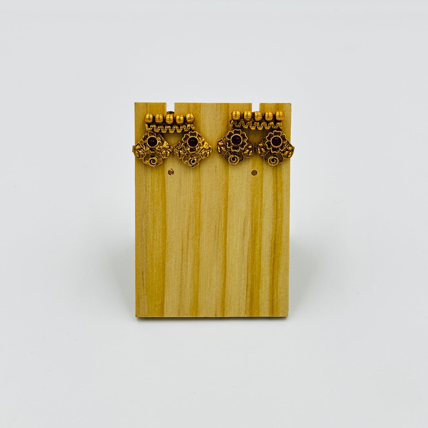 Traditional Antique Gold-Plated Necklace Set with Matching Earrings – Ethnic Temple Design