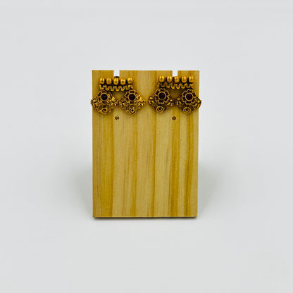 Traditional Antique Gold-Plated Necklace Set with Matching Earrings – Ethnic Temple Design