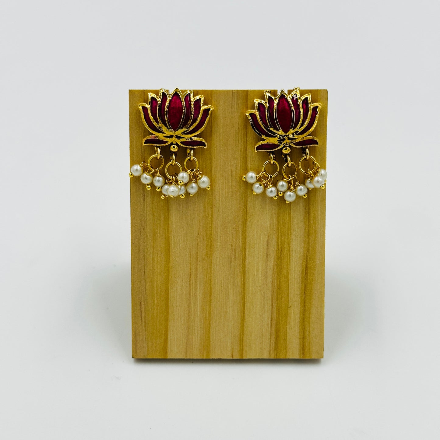 Lotus Motif Gold-Tone Necklace Set with Earrings & Pearls