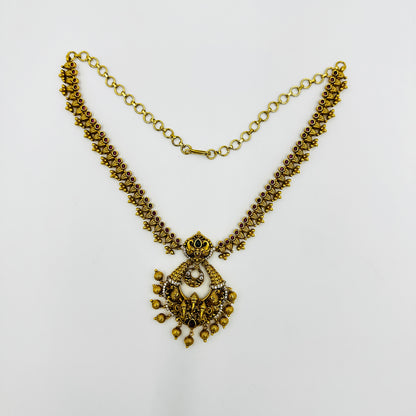 Antique Gold-Toned Temple Necklace Set with Earrings