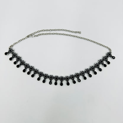 Black Stone Antique Silver Necklace Set with Earrings