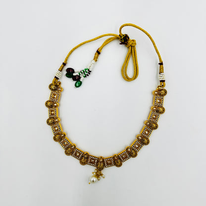 Antique Gold-Tone Jhumka Necklace Set with Earrings