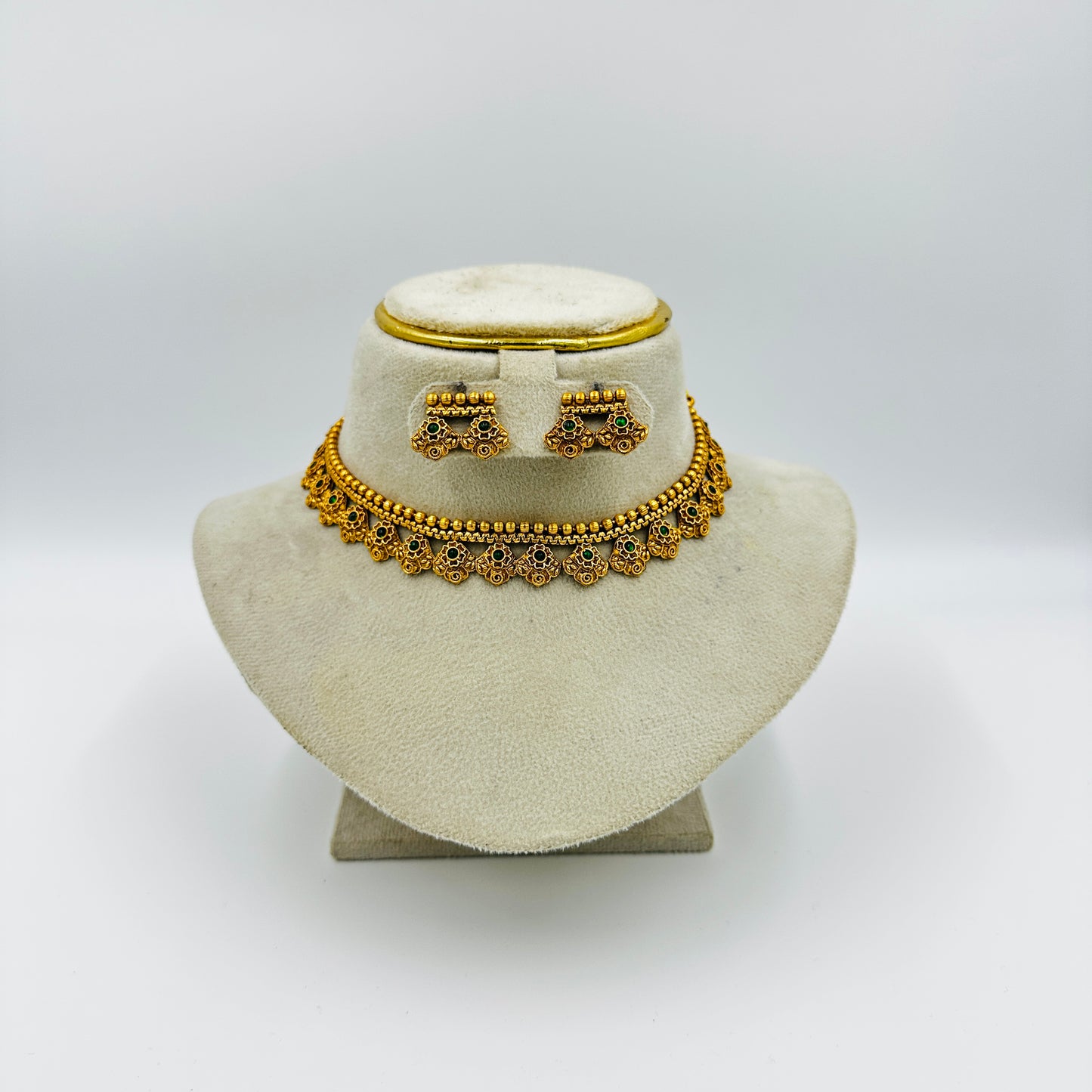 Antique Gold-Tone Choker Necklace Set with Earrings