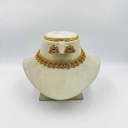 Antique Gold-Tone Choker Necklace Set with Earrings