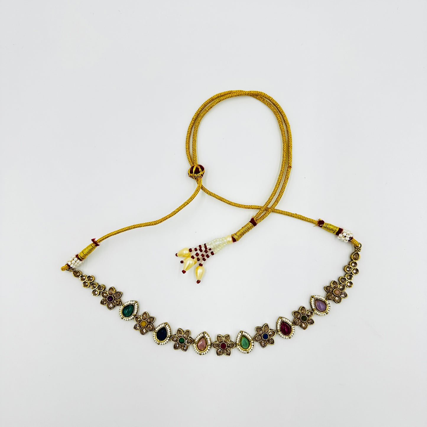Multicolor Kundan Necklace Set with Earrings & Maang Tikka