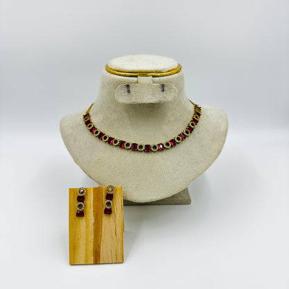 Ruby Red Stone Necklace Set with Matching Earrings