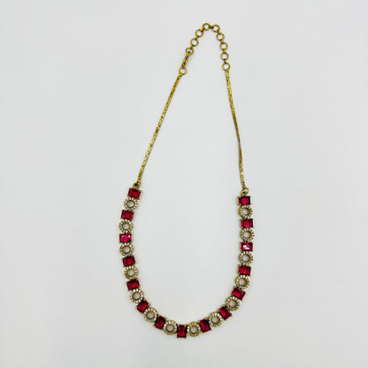 Ruby Red Stone Necklace Set with Matching Earrings