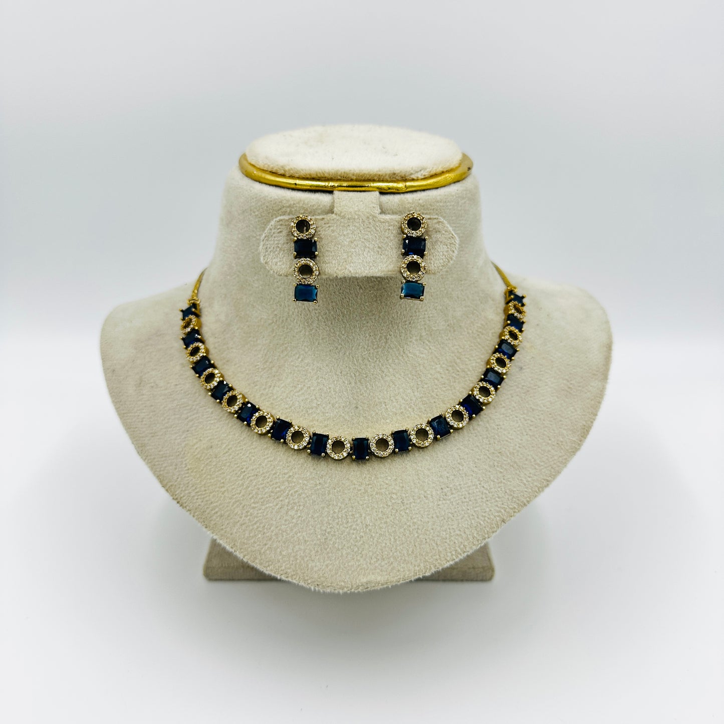 Blue Stone Studded Necklace Set with Matching Earrings