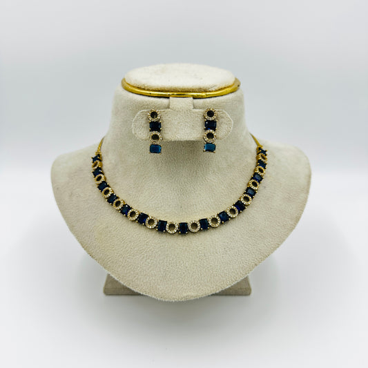 Blue Stone Studded Necklace Set with Matching Earrings