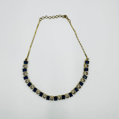 Blue Stone Studded Necklace Set with Matching Earrings