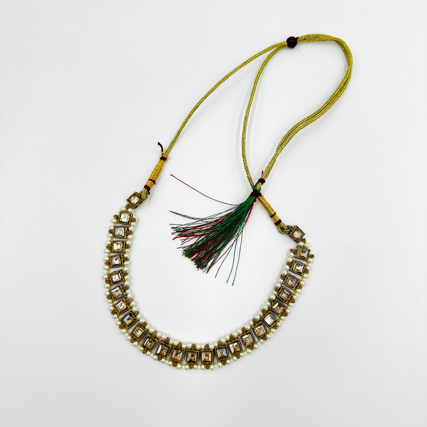 Pearl-Studded Kundan Necklace Set with Earrings & Maang Tikka