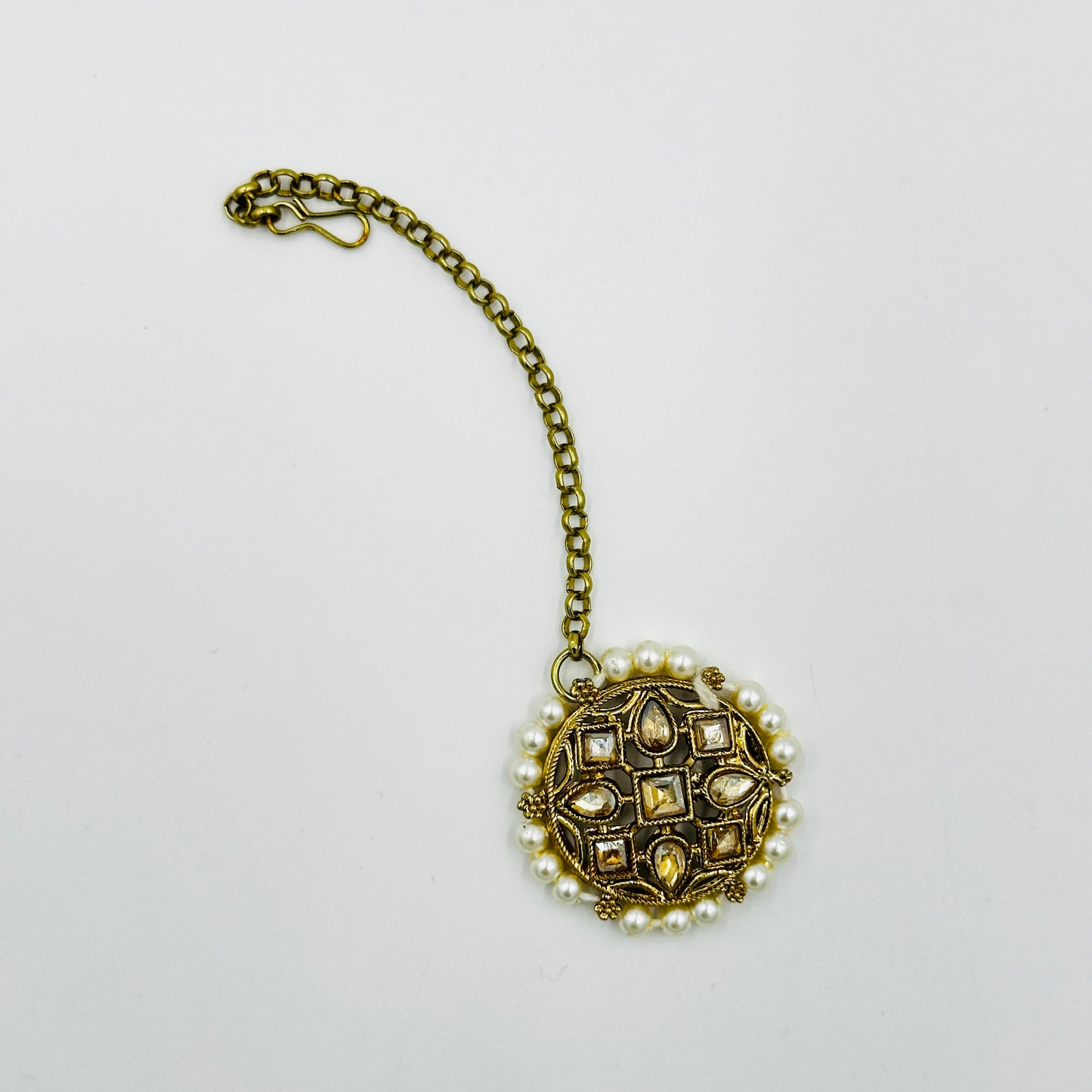 Pearl-Studded Kundan Necklace Set with Earrings & Maang Tikka