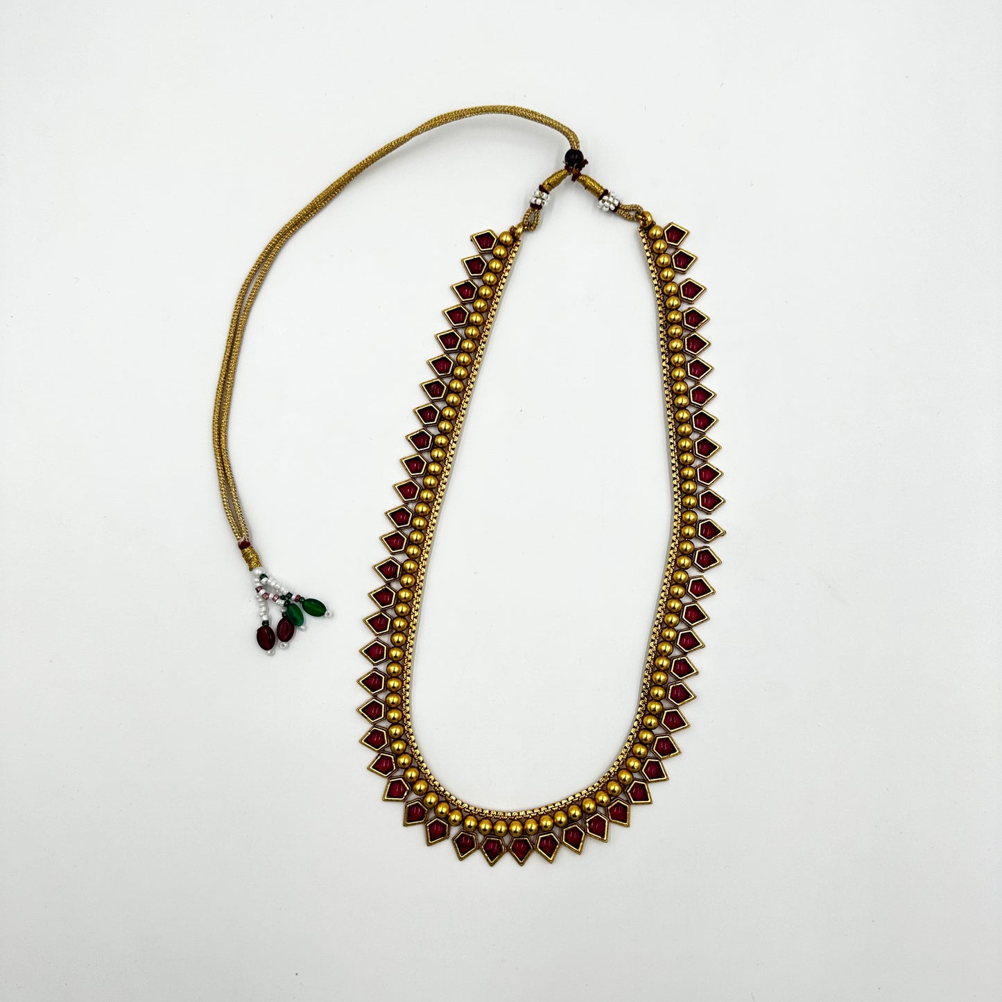 Gold & Red Stone Necklace Set with Matching Earrings