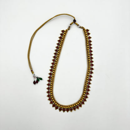 Gold & Red Stone Necklace Set with Matching Earrings