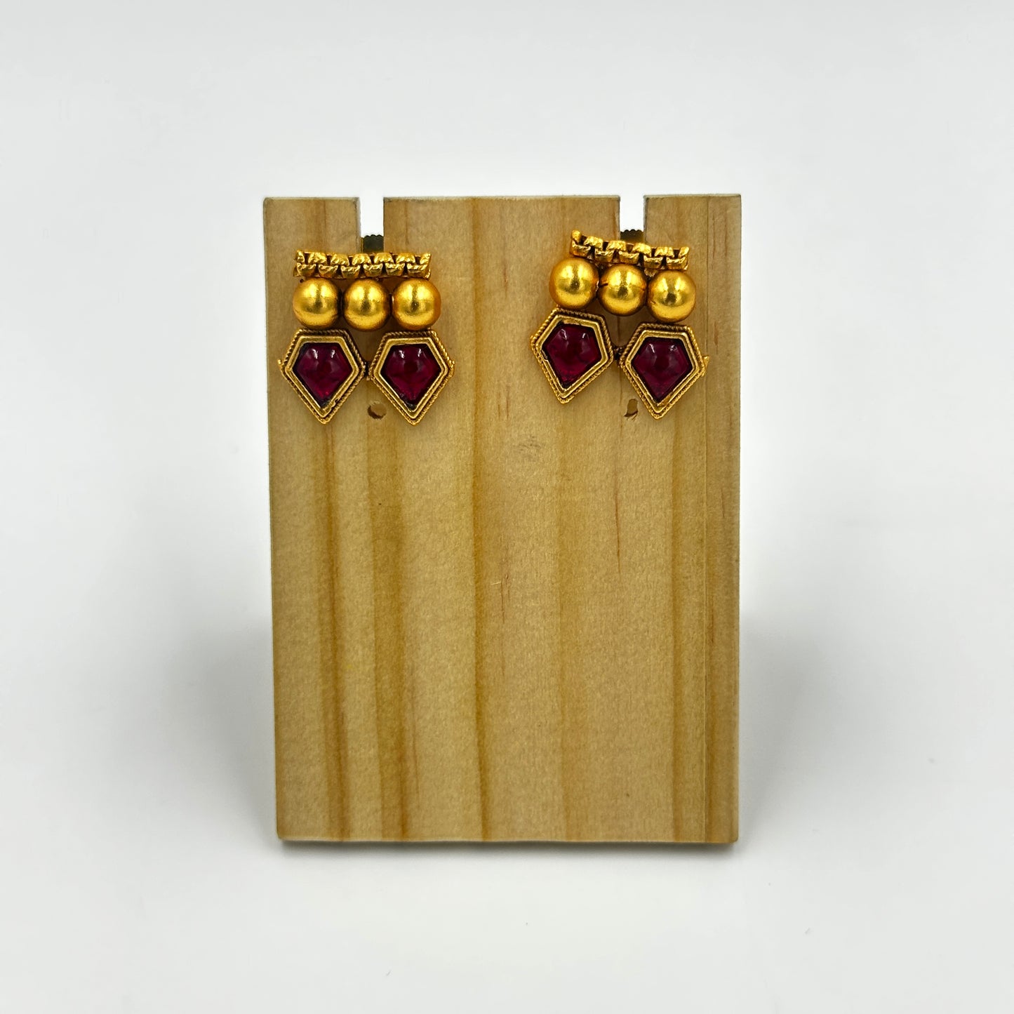 Gold & Red Stone Necklace Set with Matching Earrings