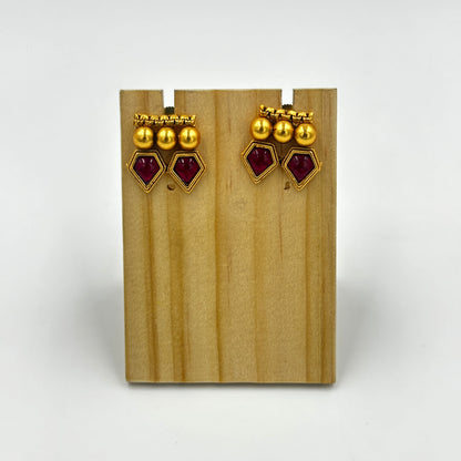 Gold & Red Stone Necklace Set with Matching Earrings