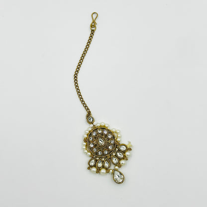 Pearl & Kundan Bridal Choker Necklace Set with Earrings & Maang Tikka