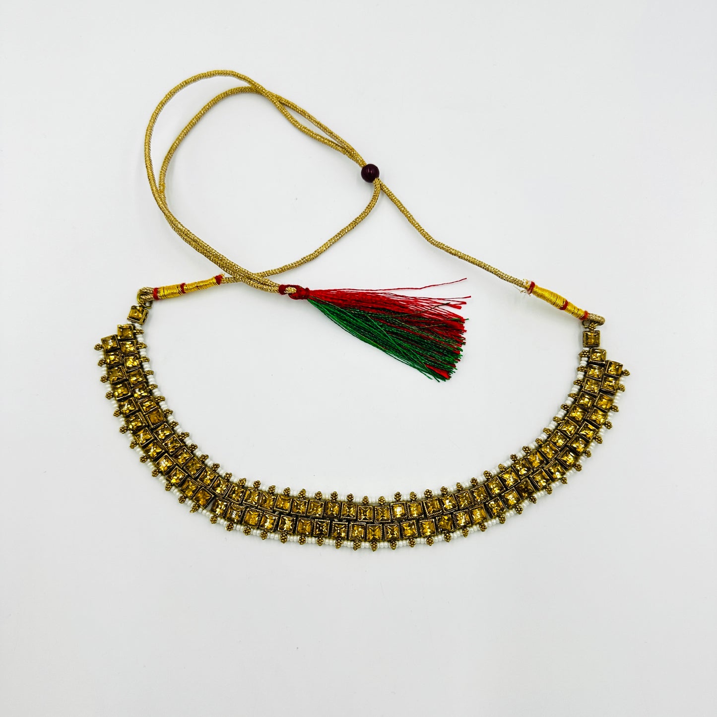 Gold-Plated Kundan & Pearl Beaded Choker Necklace Set with Earrings & Maang Tikka