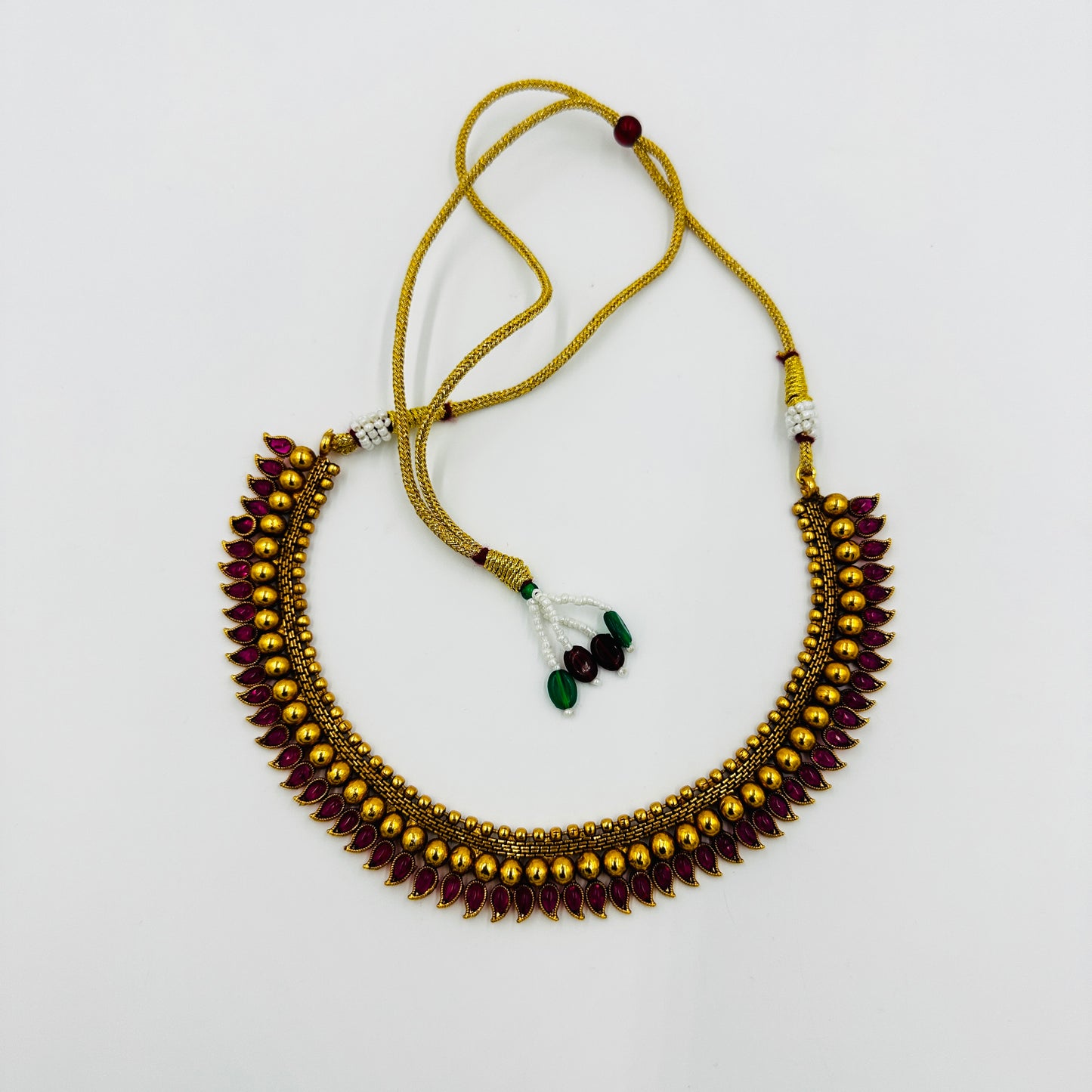 Antique Gold-Plated Ruby Stone Necklace Set with Earrings