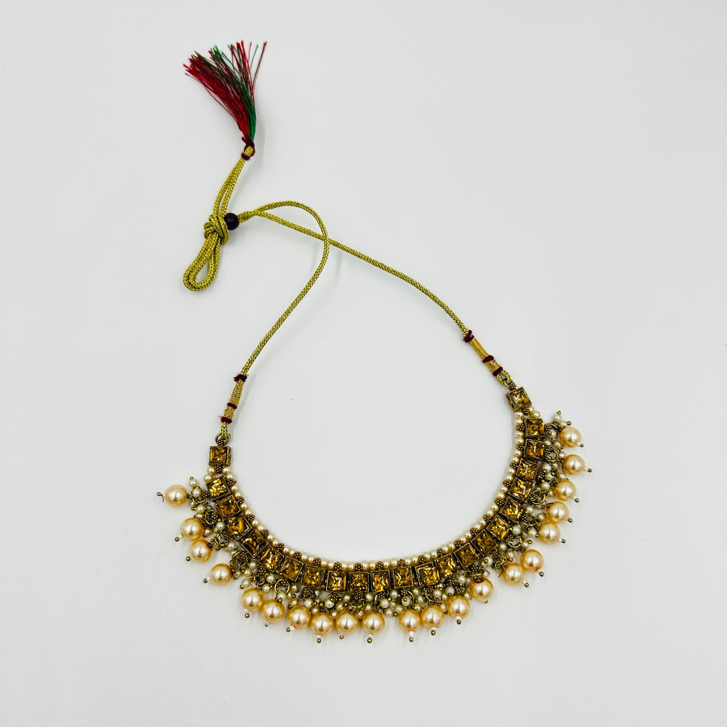 Gold-Plated Kundan & Pearl Choker Necklace Set with Earrings & Maang Tikka