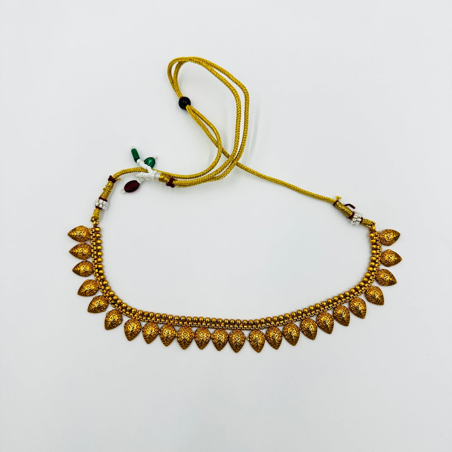 Antique Gold-Plated Leaf Motif Necklace Set with Earrings
