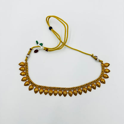 Antique Gold-Plated Leaf Motif Necklace Set with Earrings