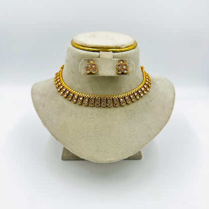 Elegant Kundan Choker Necklace Set with Earrings – Gold-Plated
