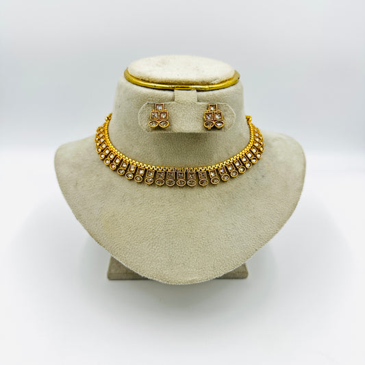 Elegant Kundan Choker Necklace Set with Earrings – Gold-Plated
