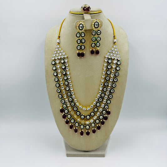 Grand Multi-Layer Kundan Necklace Set with Earrings & Maang Tikka – Bridal Jewelry