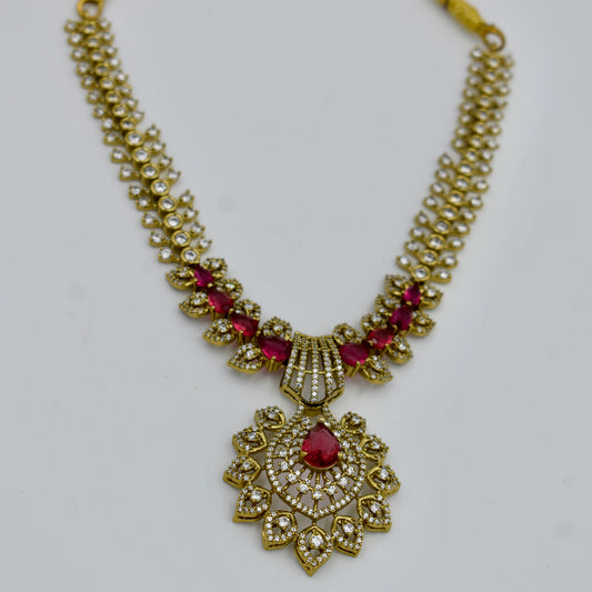 Royal Ruby Stone Necklace Set – Imitation Gold Finish