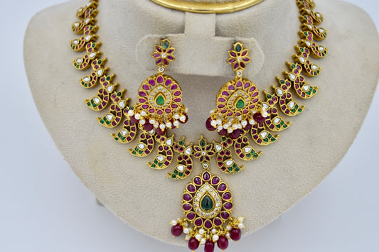 Traditional Kundan & Stone-Studded Imitation Necklace Set with Earrings