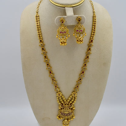 Regal Heritage Temple Necklace Set – Antique Gold Finish