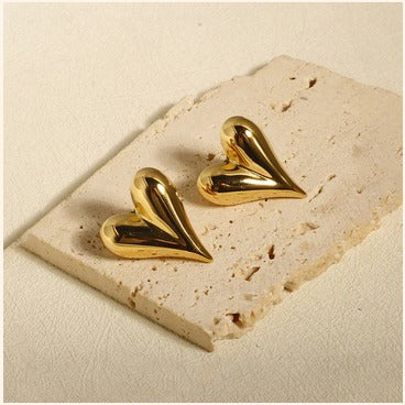 Anti-Tarnish Heart Stud Earrings – Imitation Gold Finish