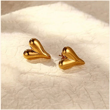 Anti-Tarnish Heart Stud Earrings – Imitation Gold Finish