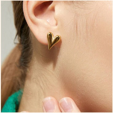 Anti-Tarnish Heart Stud Earrings – Imitation Gold Finish