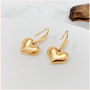 Anti-Tarnish Heart Drop Earrings – Imitation Gold Finish