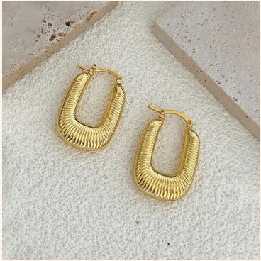 Anti-Tarnish Textured U-Shaped Hoop Earrings – Imitation Gold