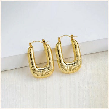 Anti-Tarnish Textured U-Shaped Hoop Earrings – Imitation Gold