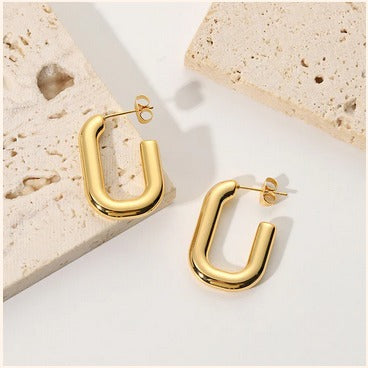 Glossy U-Shaped Hoop Earrings – Anti-Tarnish Imitation Jewelry