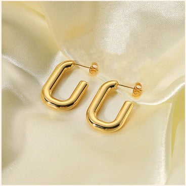 Glossy U-Shaped Hoop Earrings – Anti-Tarnish Imitation Jewelry